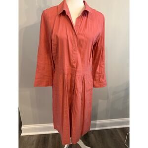 Eileen Fisher Shirt Dress Linen Blend Collar Long Sleeve Knee Length Salmon M